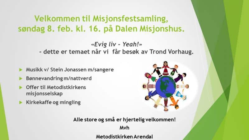 Velkommen til Misjonsfestsamling søndag 8.feb.kl. 16.